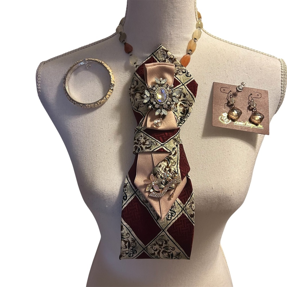 Premier Designs Jewelry Set Handcrafted Necktie Necklace Brooch Earrings Bangle - Picture 3 of 11